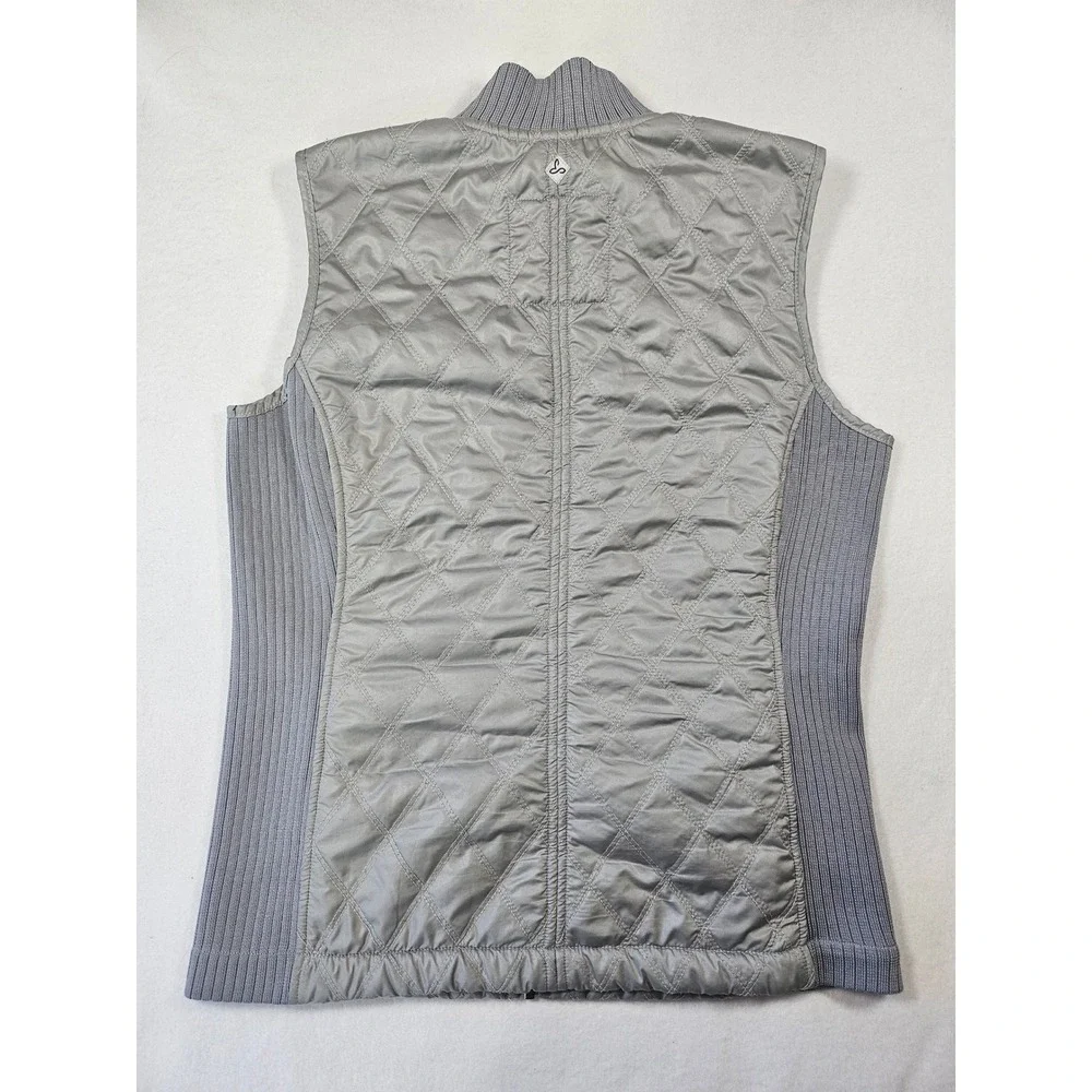 Prana Womens Quilted‎ Vest Grey Silver Full Zip Sherpa Lined Ribbed Knit Large